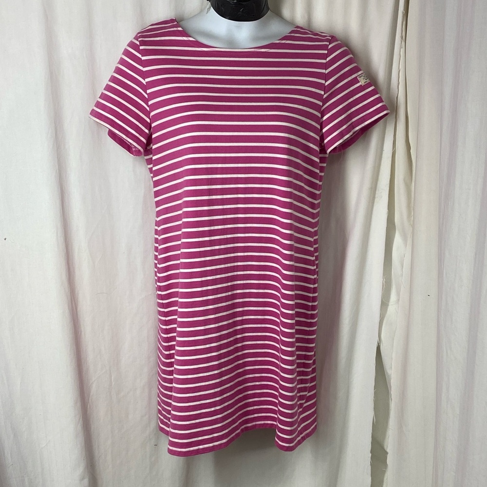 Joules US 14 UK 18 L XL Riviera Pink Cream Striped S/S Dress